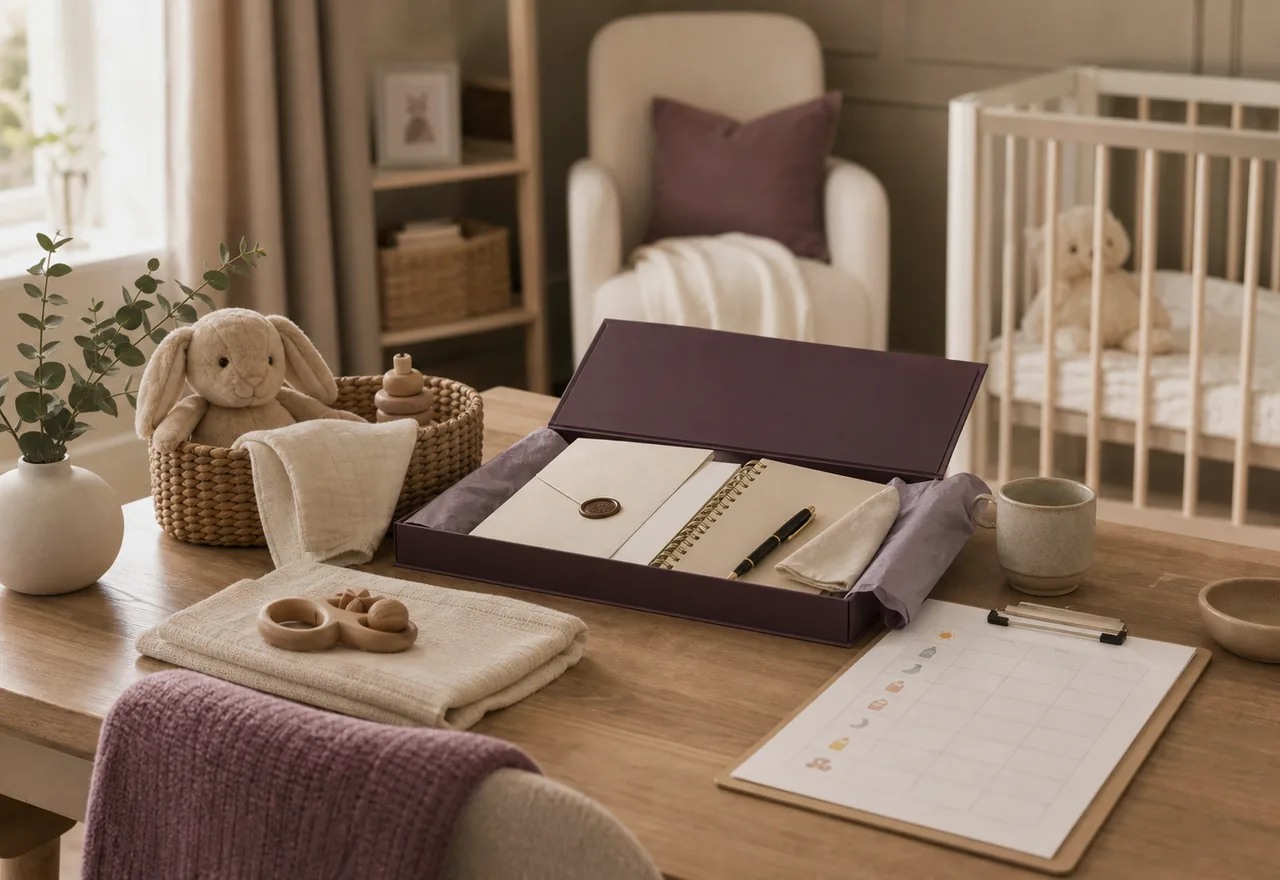 Calm nursery with nanny welcome notes and child routine materials